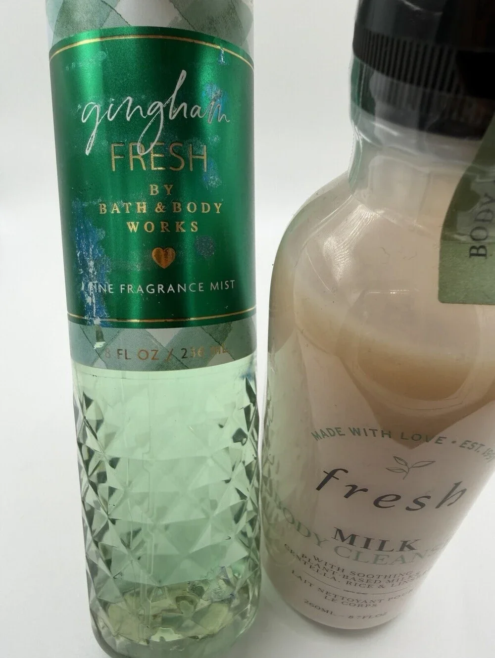 Bath & Body Works Gingham Fresh Mist + Fresh Milk Body Cleanser Gift Set New